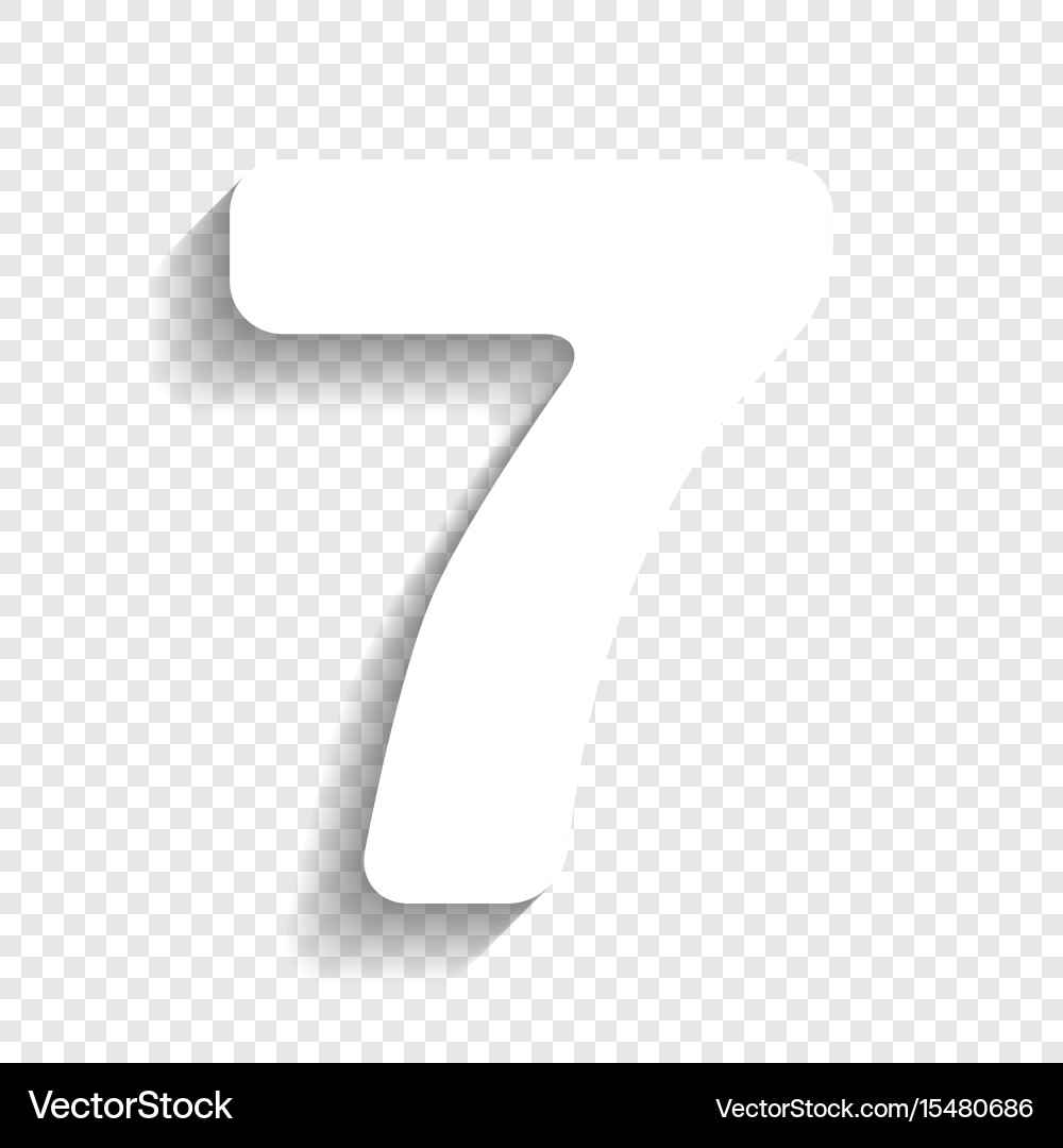White Number 7 Icon with Shadow Vector Image