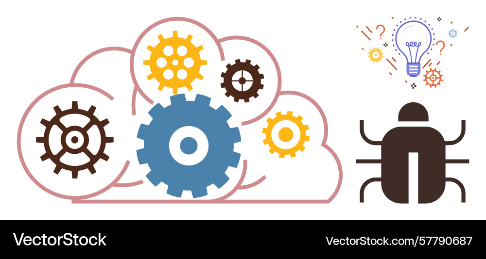 Cloud computing gear system and bug icon vector image