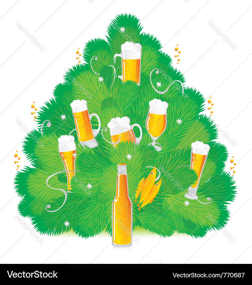 Frosted Beer Bottles on Fir Tree Vector Image