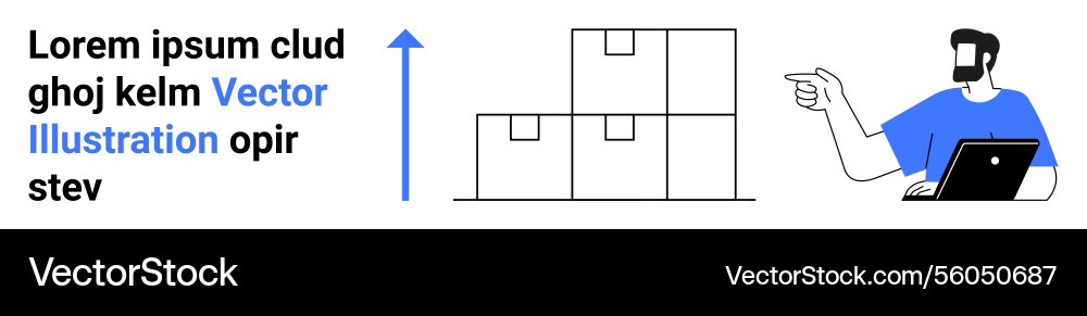 Man working on laptop analyzing stacked boxes Man working on laptop analyzing stacked boxes vector image