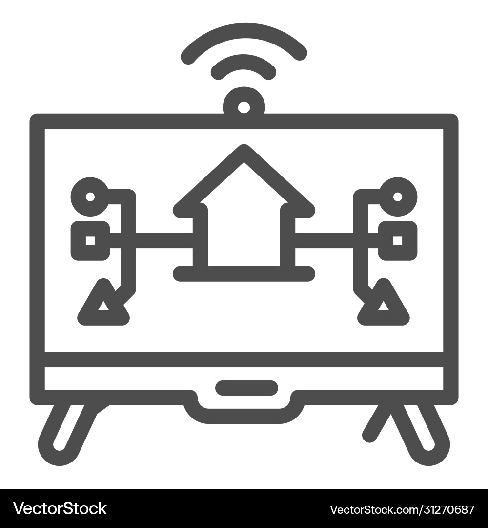 Monitor with building and connections line icon Monitor with building and connections line icon Vector Image