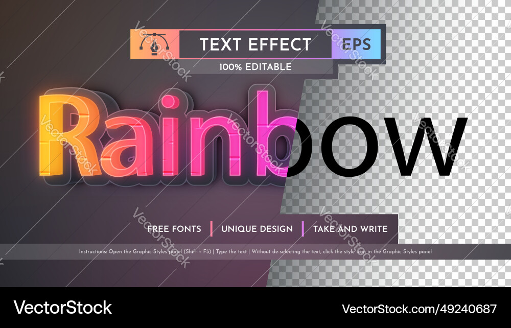 Rainbow - editable text effect font style vector image