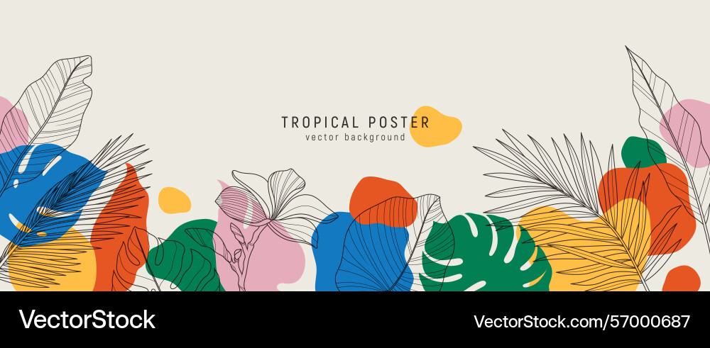 Tropical floral frame with abstract colorful blobs Tropical floral frame with abstract colorful blobs vector image