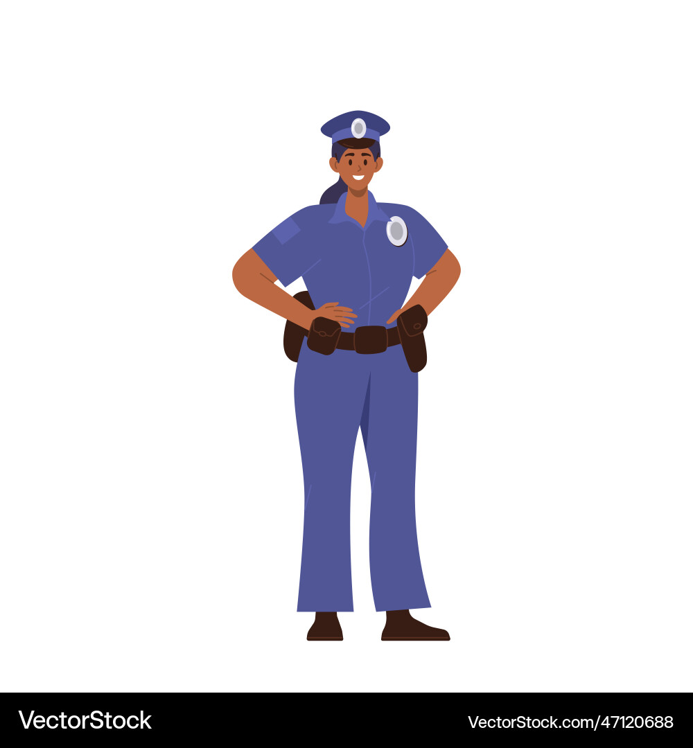 Brave woman police officer flat cartoon character Brave woman police officer flat cartoon character vector image