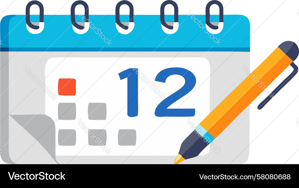 Calendar with Date 12 - Event Scheduling Icon Vector Image