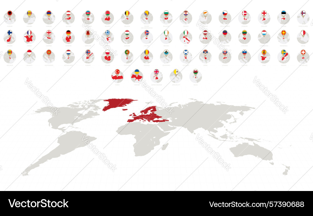 Circle icons with flags and maps of european Circle icons with flags and maps of european vector image