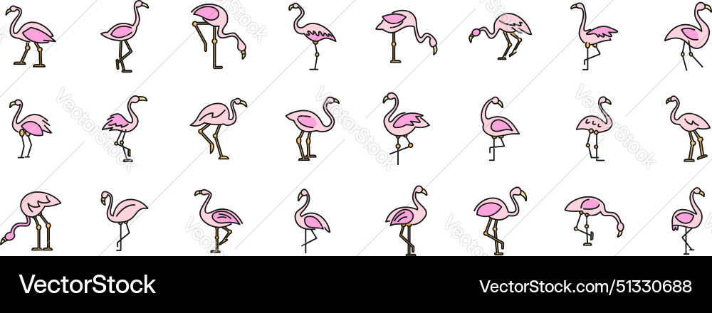Flamingo icons set color line vector image
