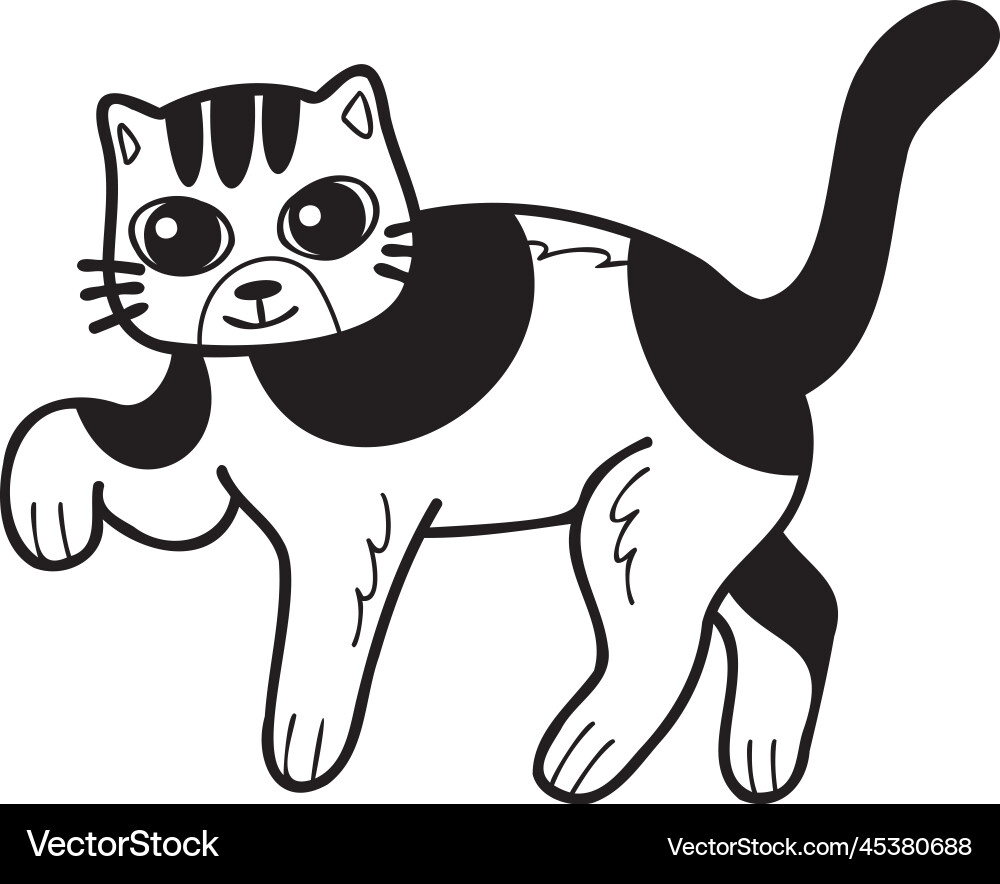 Hand drawn walking striped cat in doodle style Hand drawn walking striped cat in doodle style vector image