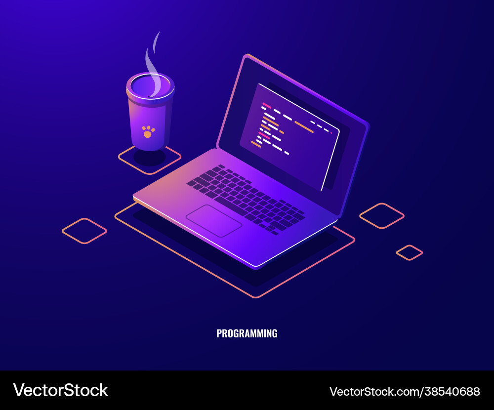Laptop with program code isometric icon software Laptop with program code isometric icon software vector image