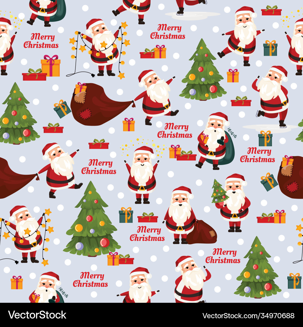 Merry christmas seamless pattern with santa claus Merry christmas seamless pattern with santa claus vector image