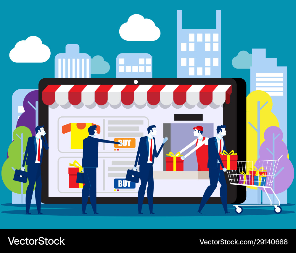 People shoping online concept with happy People shoping online concept with happy Vektorbild