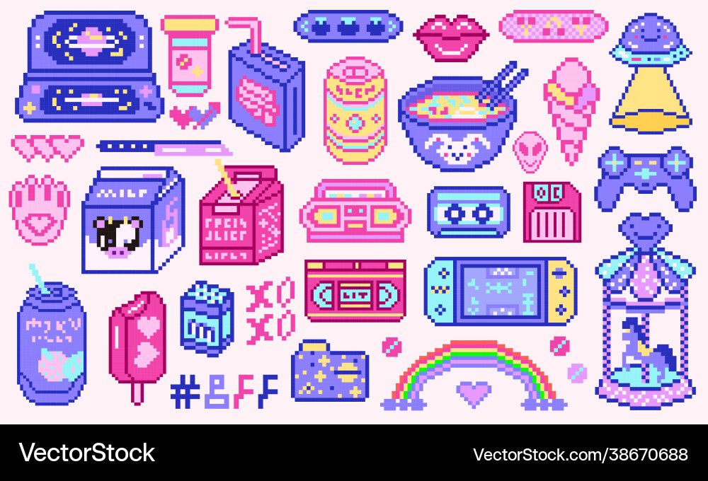 Pixel art 8 bit objects retro digital game assets Pixel art 8 bit objects retro digital game assets vector image