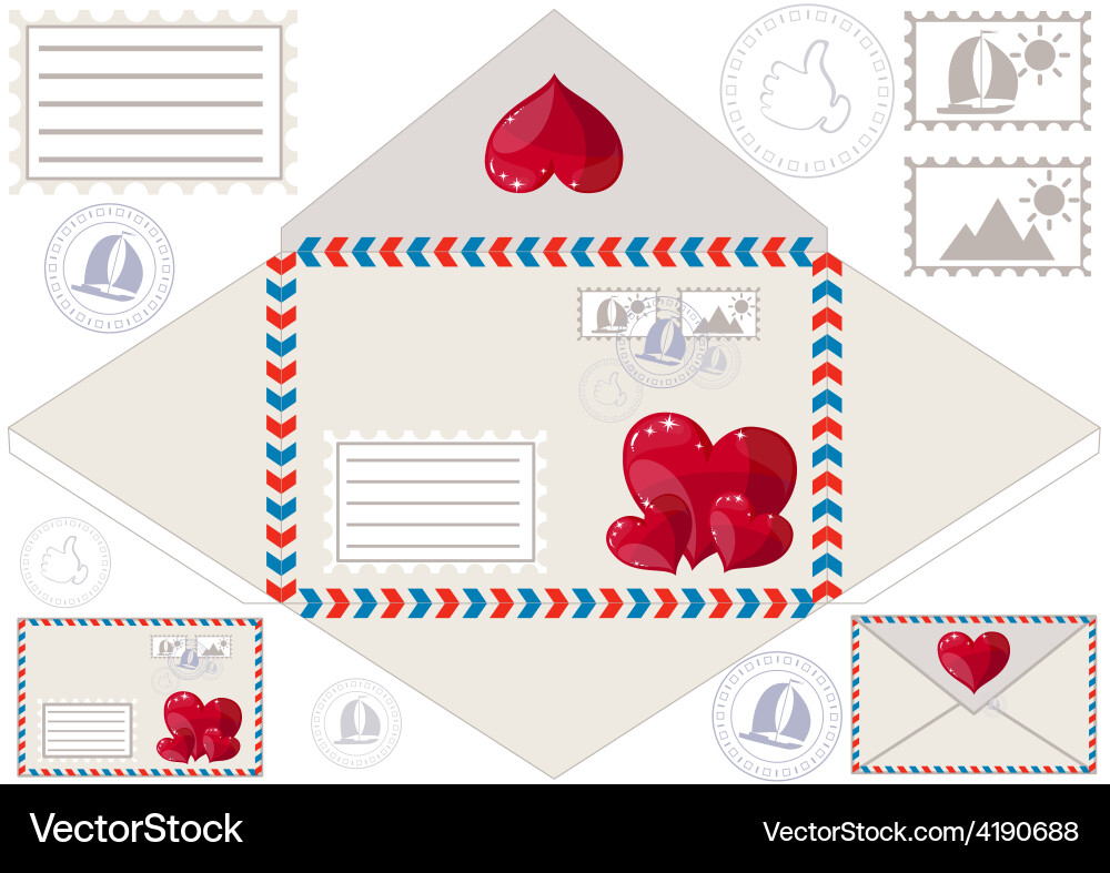 Scan to print an envelope stamped and hearts Vector Image