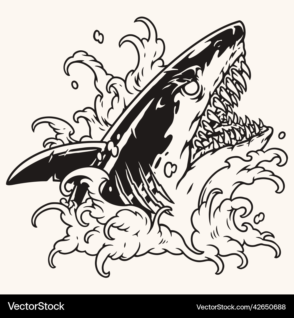 Scary shark vintage monochrome sketch Scary shark vintage monochrome sketch vector image