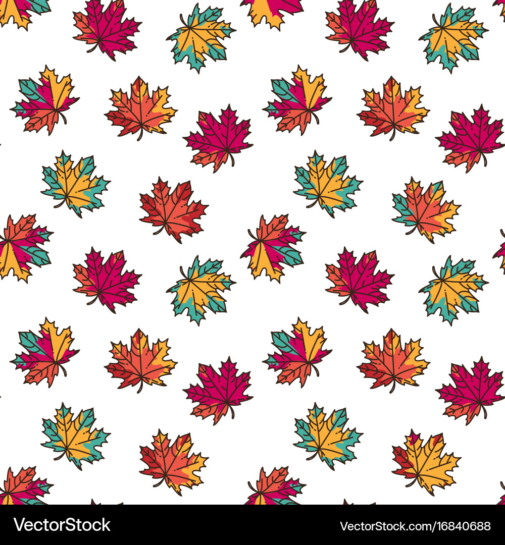 Seamless pattern with colorful flat maple leaves vector image