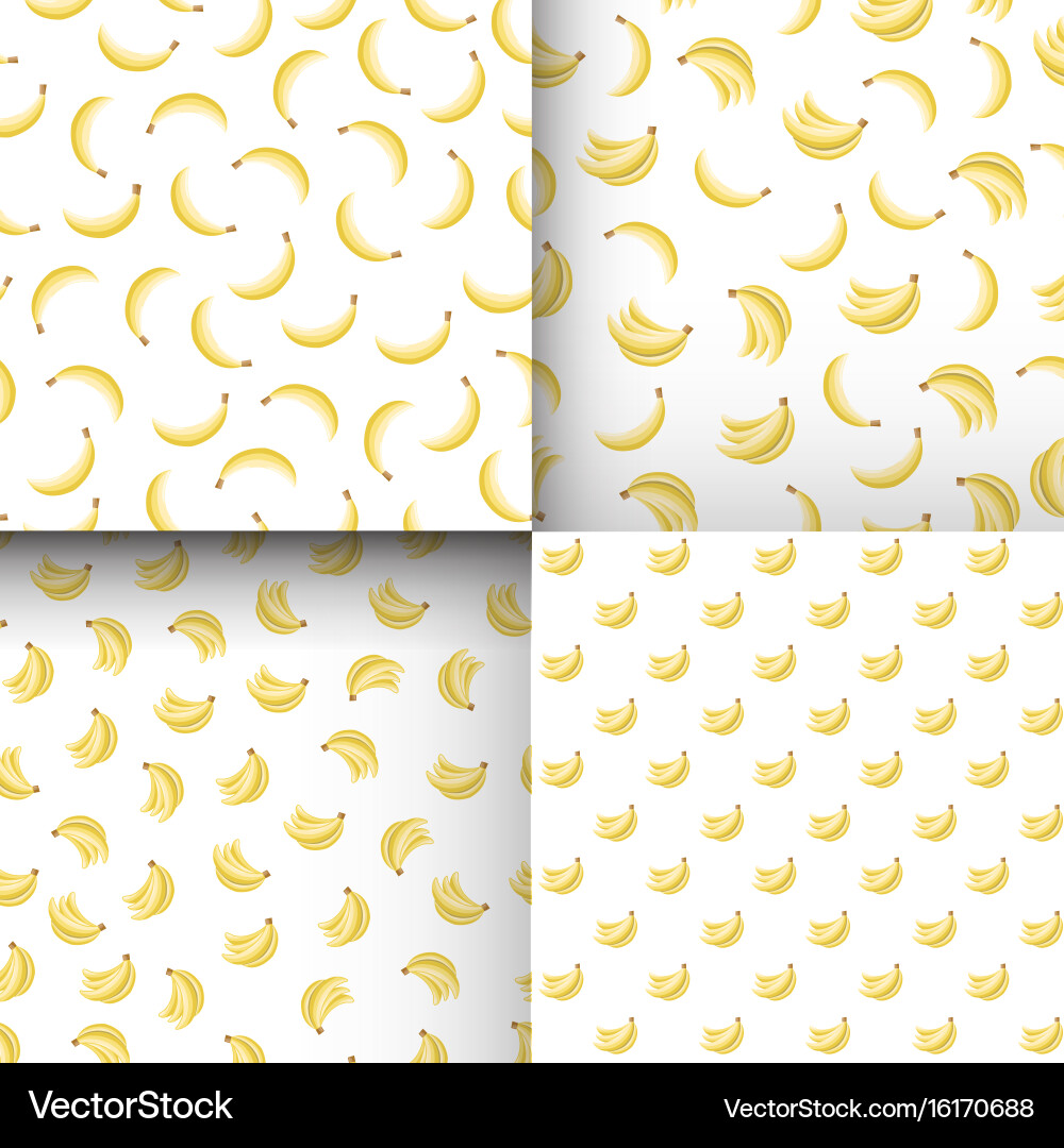 Set of seamless patterns with bananas on white vector image