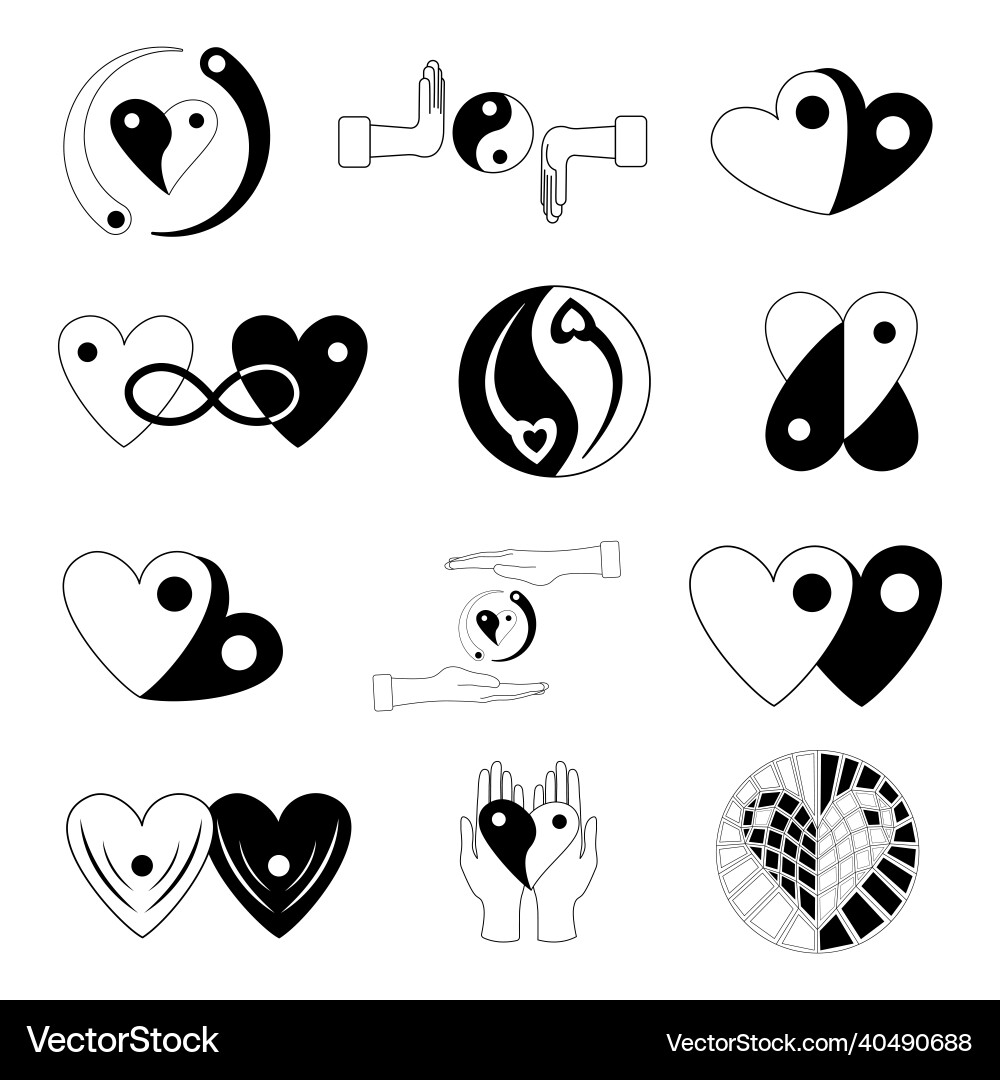 Set of yin yang symbols in different variants Set of yin yang symbols in different variants vector image