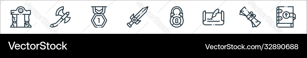 Videogame elements line icons linear set quality Videogame elements line icons linear set quality Vector Image