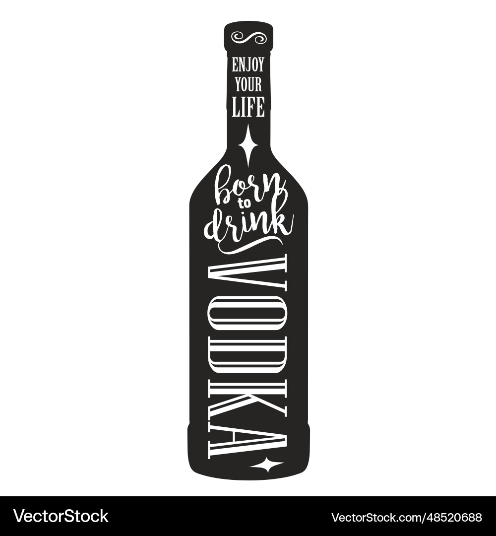 Vodka bottle silhouette sticker monochrome Vodka bottle silhouette sticker monochrome vector image