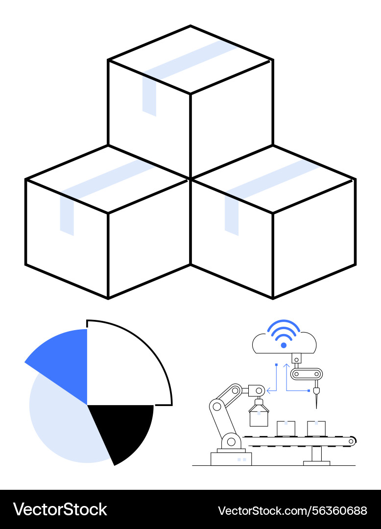 Warehouse automation with robotic arm stacked Warehouse automation with robotic arm stacked vector image