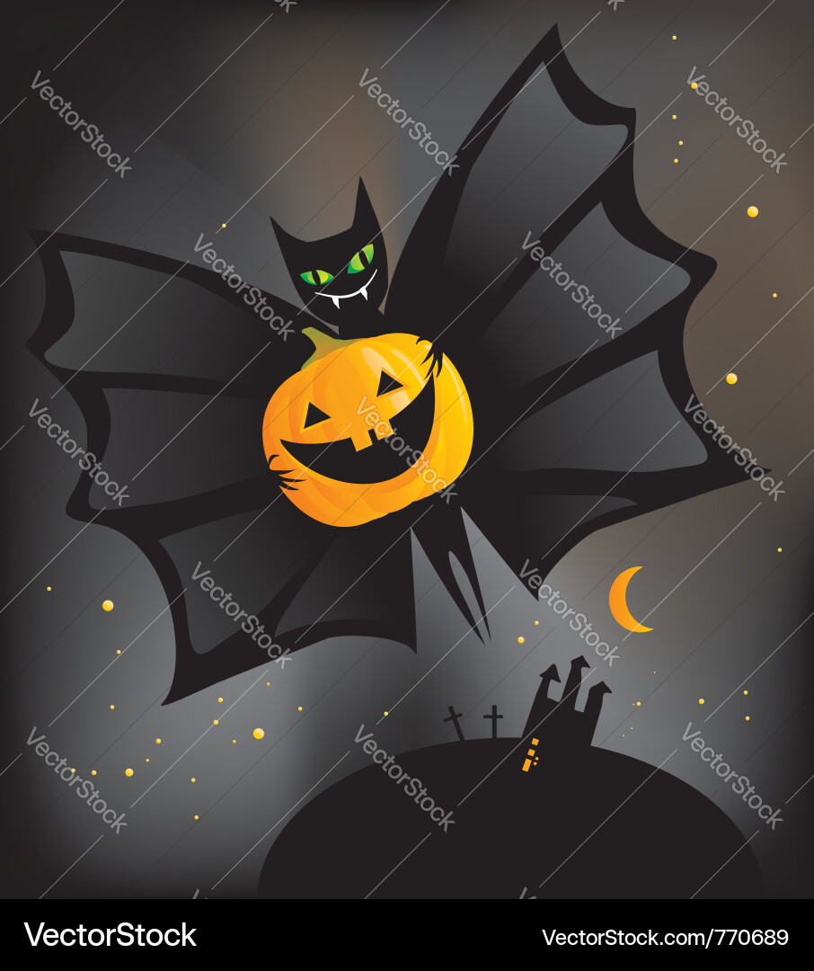 Bat with pumpkin Vector Image