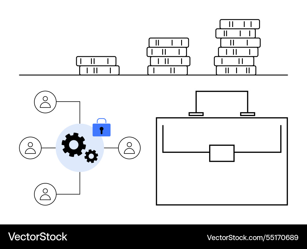 Business workflow with secure systems team Business workflow with secure systems team vector image