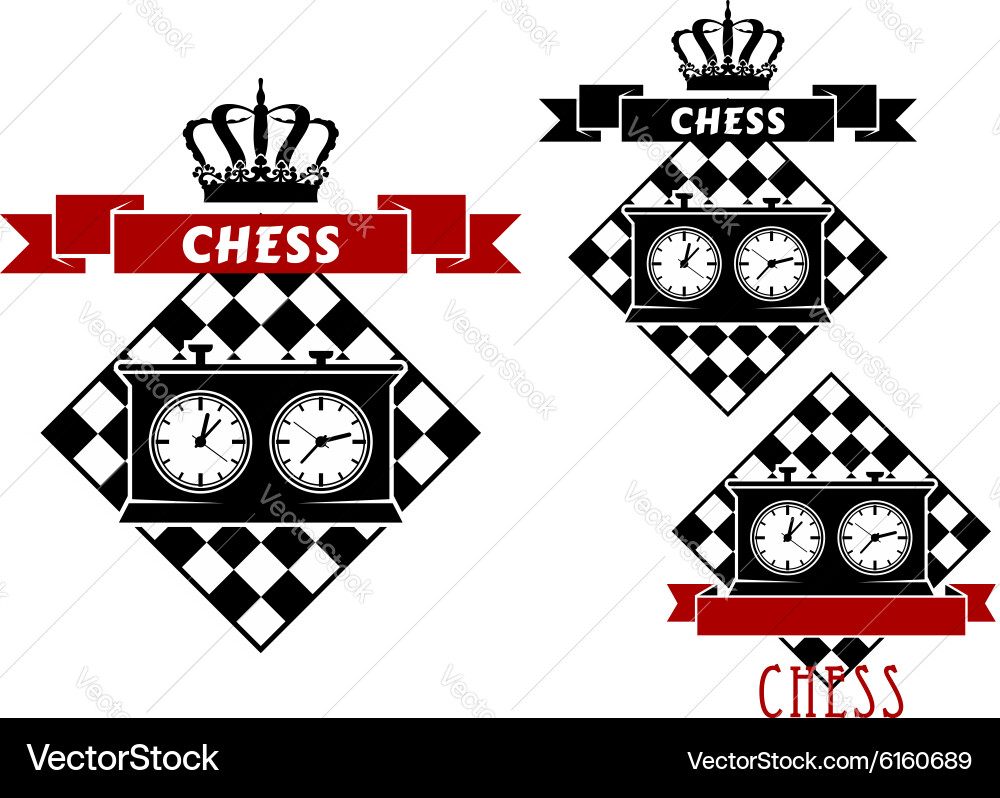 Chess symbols with clocks on chessboard vector image