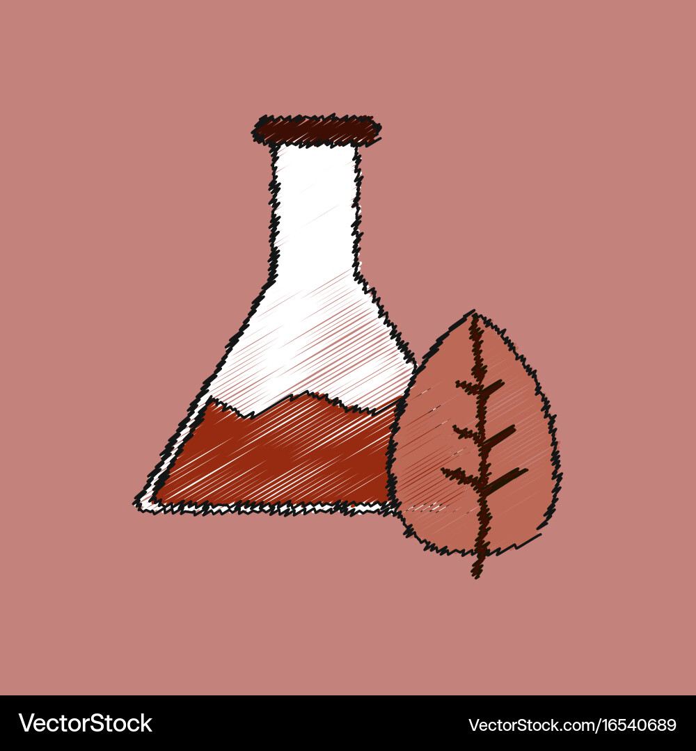 Flat shading style icon lab flask with leaf vector image