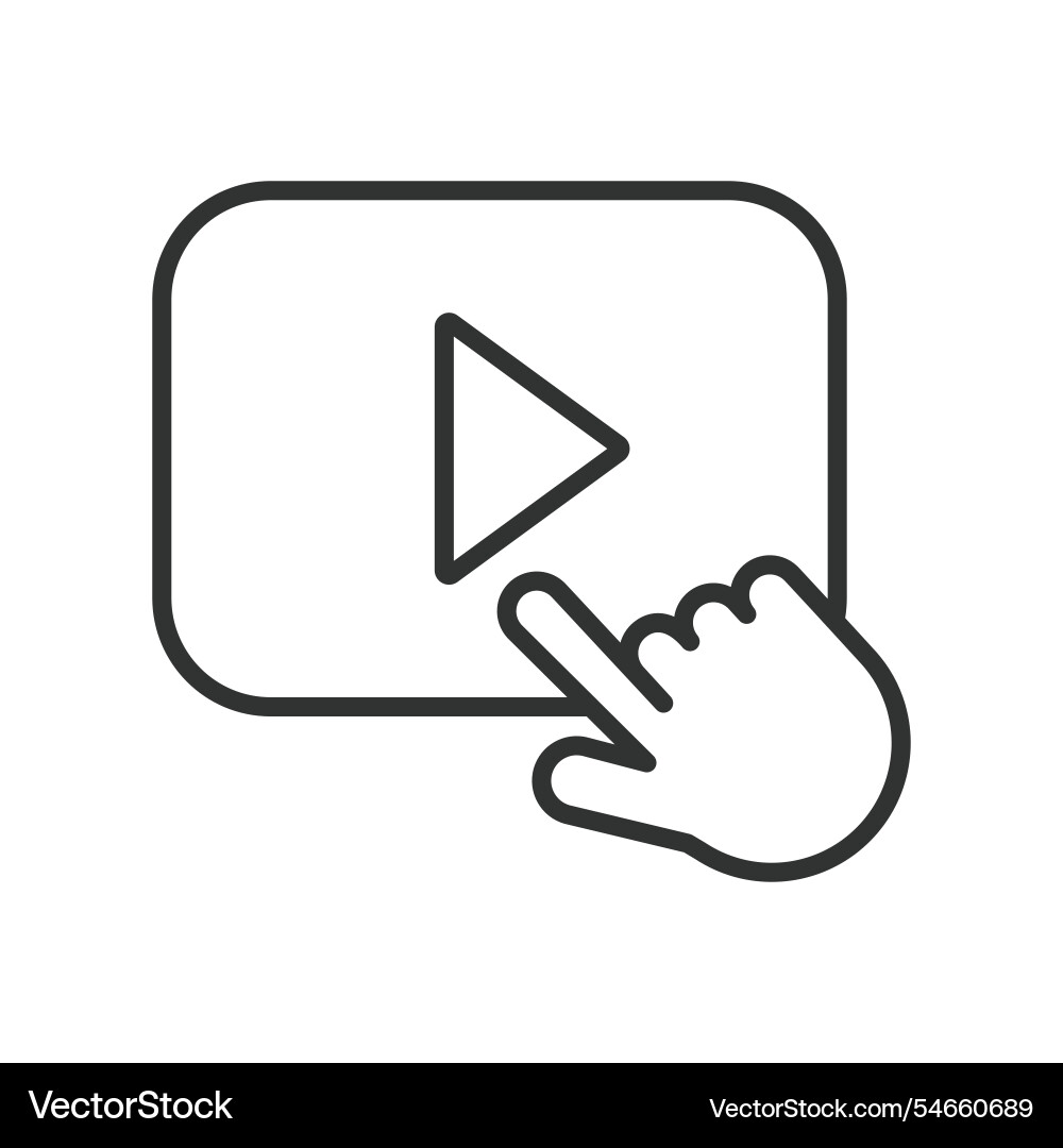 Hand clicks on video click play interaction Hand clicks on video click play interaction Vector Image