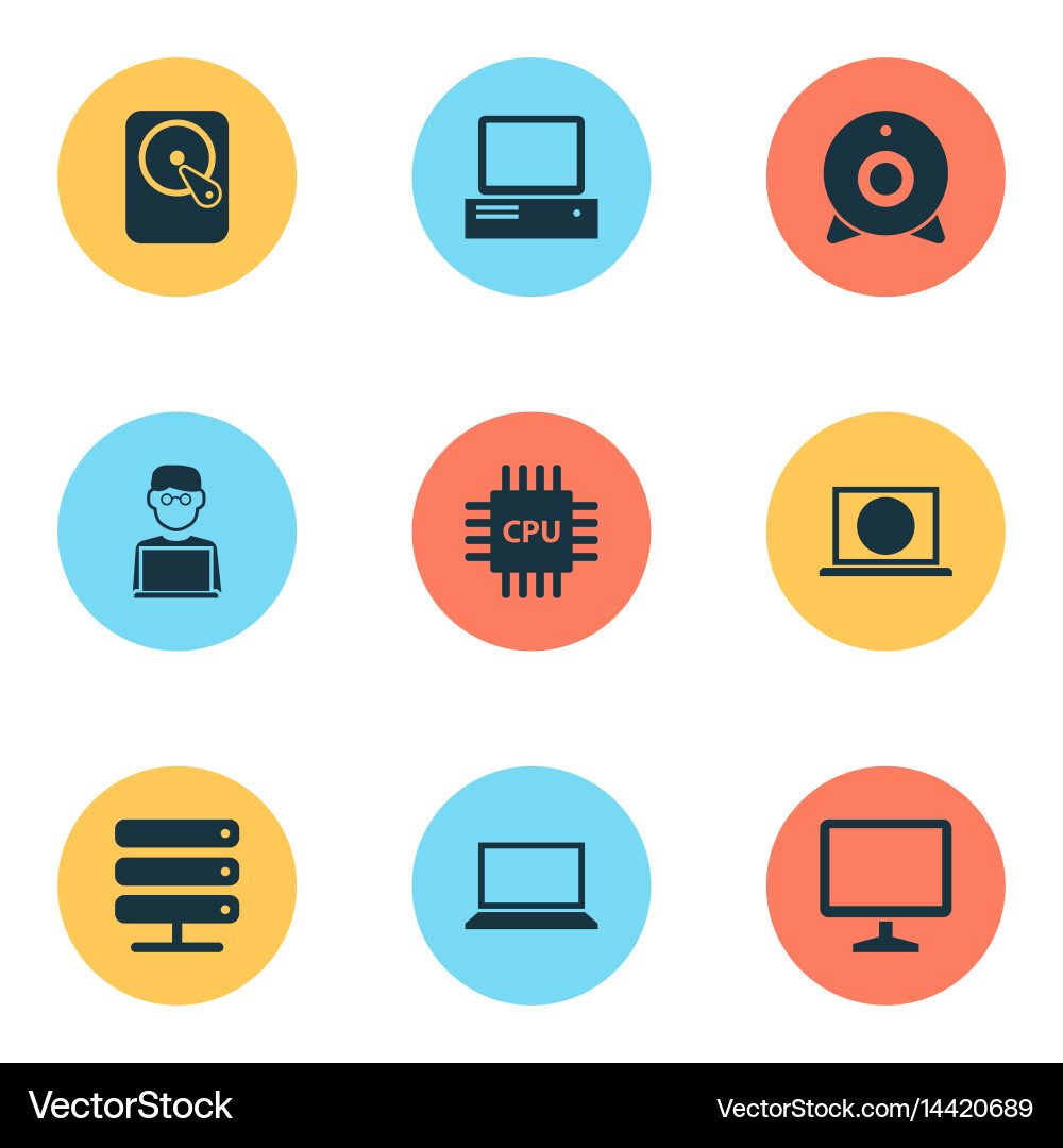 Notebook icons set collection of hdd database Vector Image