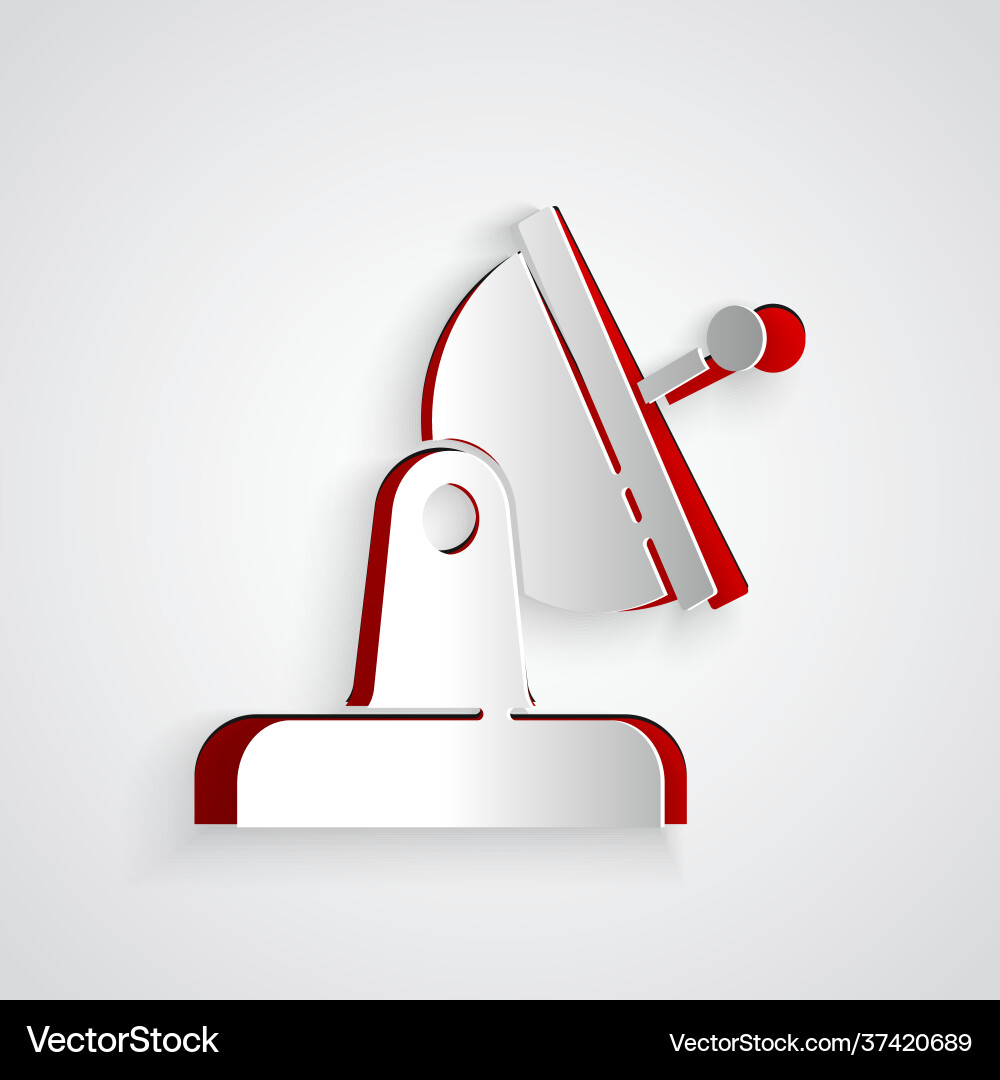 Paper cut satellite dish icon isolated on grey Paper cut satellite dish icon isolated on grey vector image