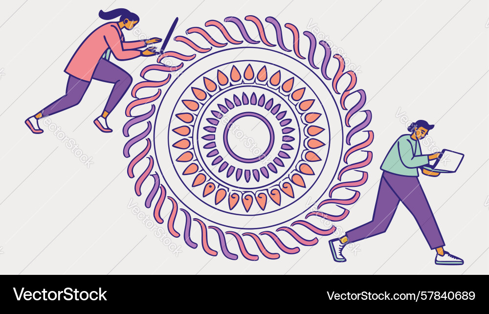 Person creating intricate circular pattern vector image