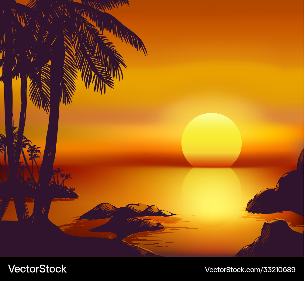 Tropische Sommer Sonnenuntergang Karte Tropische Sommer Sonnenuntergang Karte vektorbild