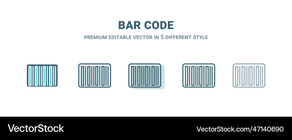 Bar code icon in 5 different style outline filled Bar code icon in 5 different style outline filled vector image