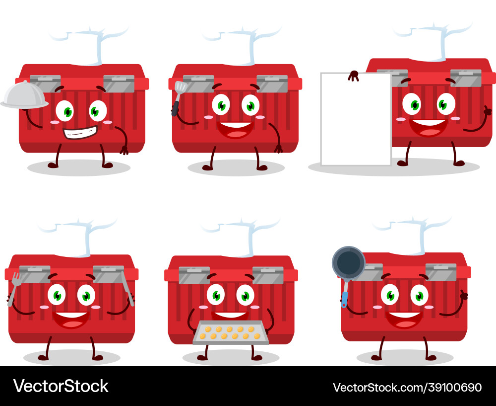 Cartoon character of red toolbox with various Vector Image