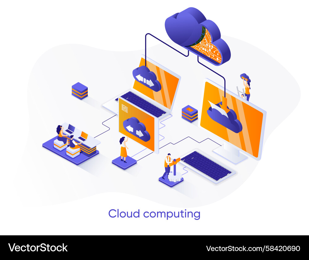Cloud Computing Isometric Web Hosting Banner Vector Image