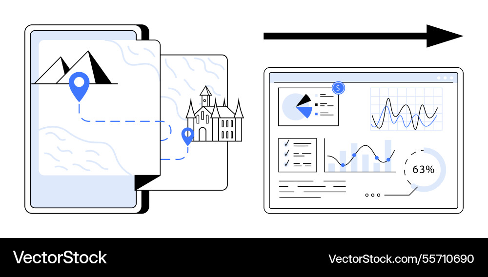 Digital map navigation leading to data analytics Digital map navigation leading to data analytics vector image