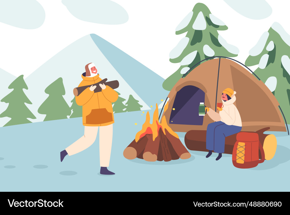 Familienglück im Wintercamp mit gemütlichem Zelt Familienglück im Wintercamp mit gemütlichem Zelt vektorbild