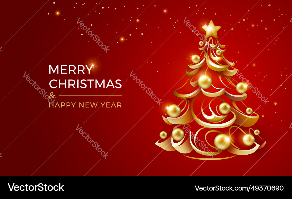 Happy new year background golden christmas tree Happy new year background golden christmas tree vector image
