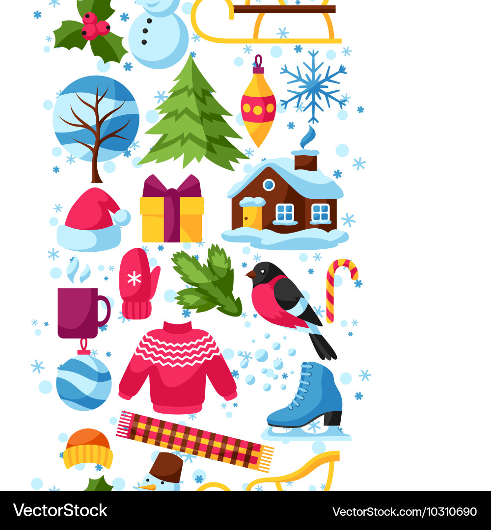 Seamless pattern with winter objects merry vector image