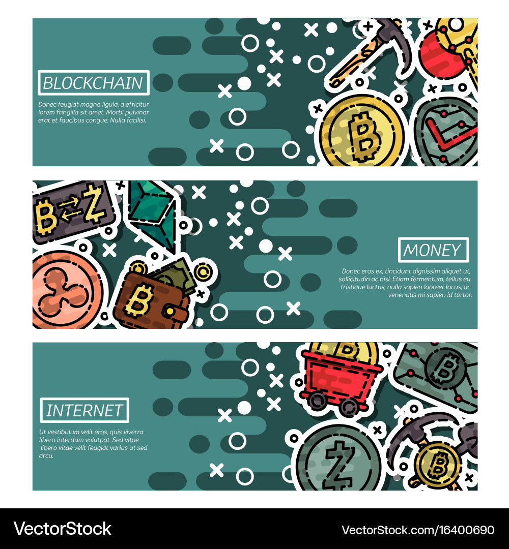Set of horizontal banners about blockchain Vector Image