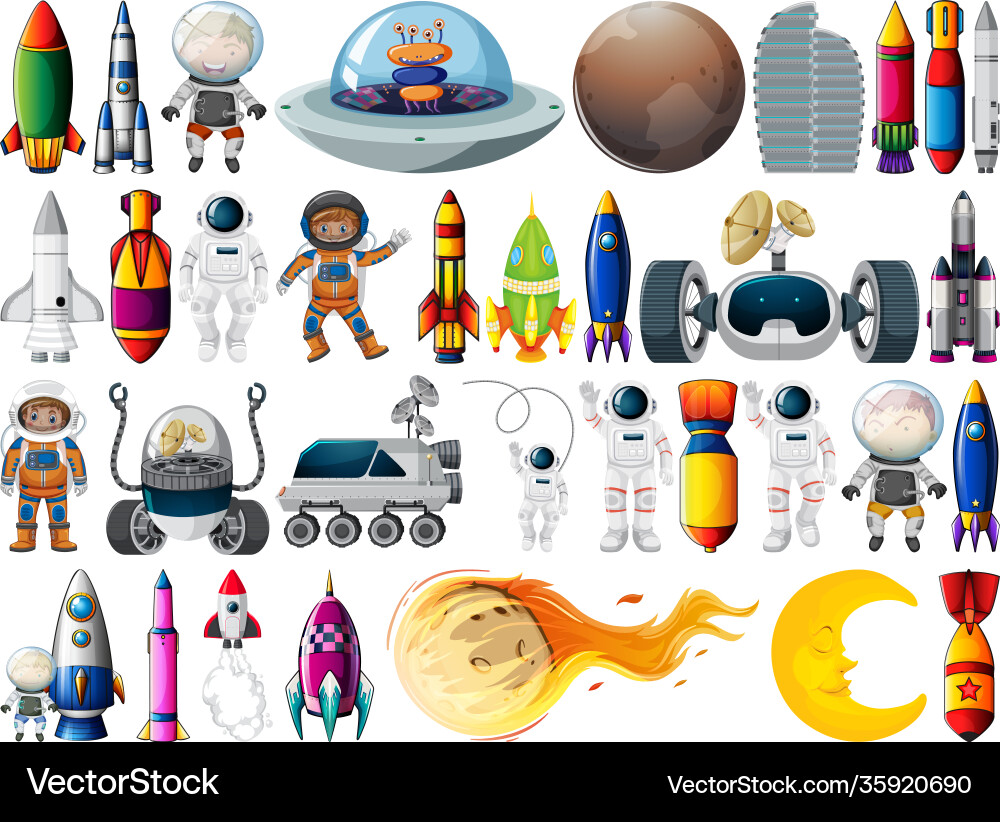 Set space objects and elements isolated Set space objects and elements isolated Vector Image