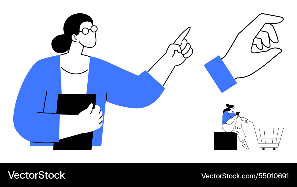 Conceptual figures holding objects and gesturing Conceptual figures holding objects and gesturing vector image
