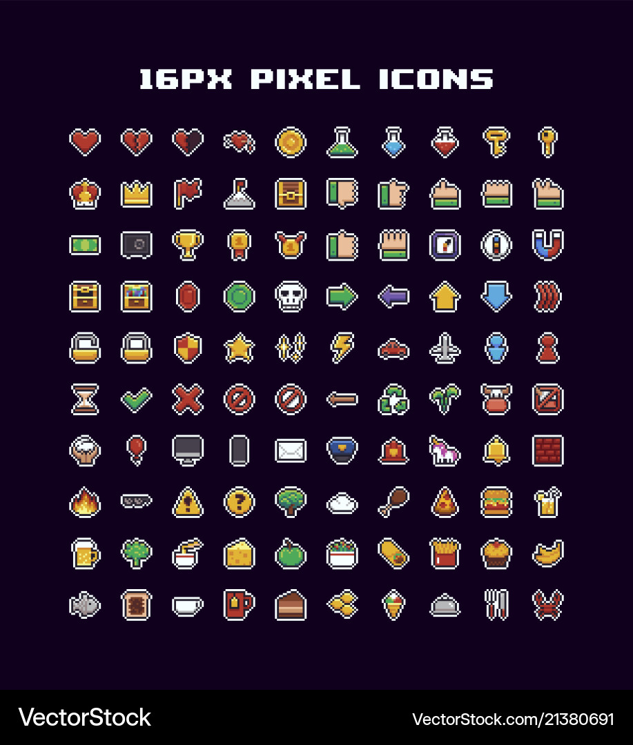 Pixel art icons Royalty Free Vector Image - VectorStock