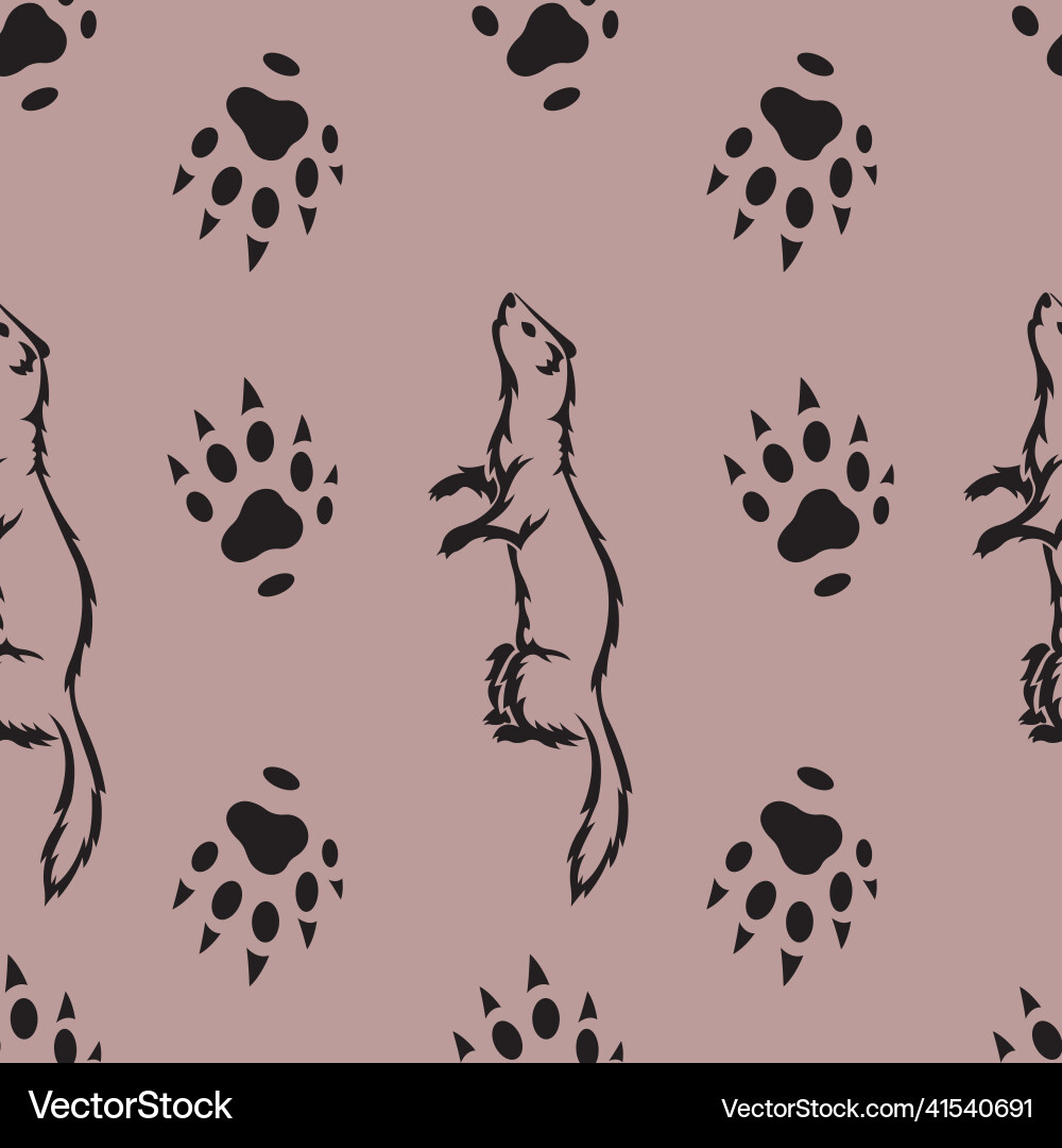 Seamless pattern with ferrets and paw print Seamless pattern with ferrets and paw print vector image