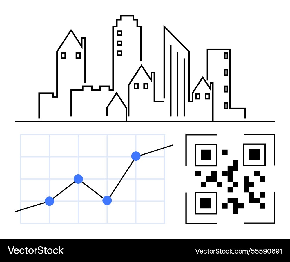 Smart city skyline with qr code and data graph Smart city skyline with qr code and data graph vector image