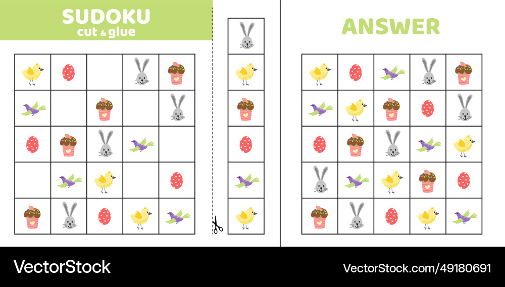 Sudoku with easter objects game puzzle for kids Vector Image