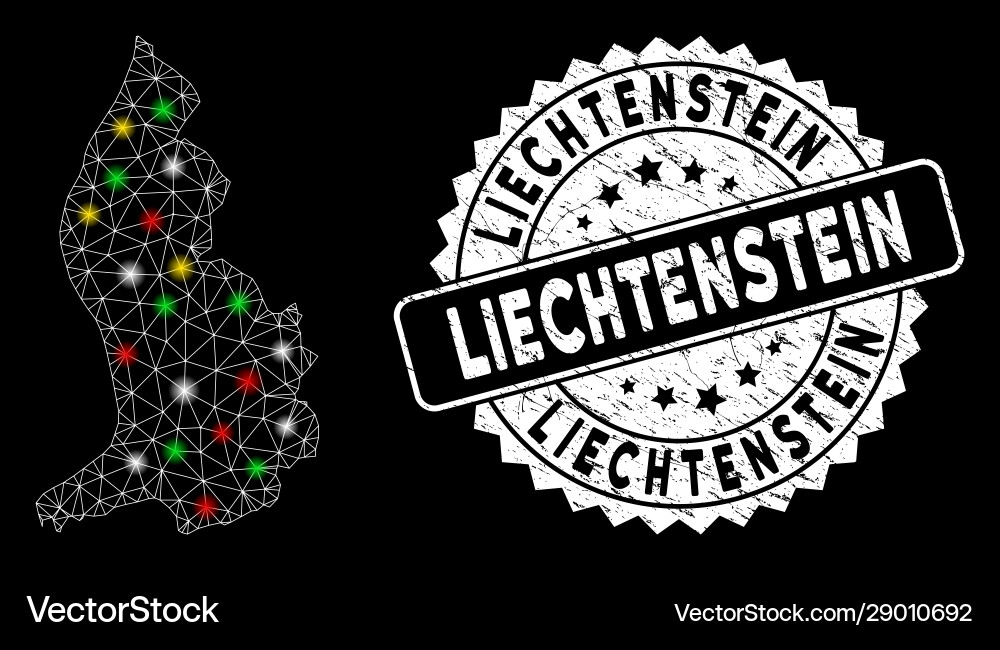 Bright mesh network liechtenstein map with flare Bright mesh network liechtenstein map with flare vector image