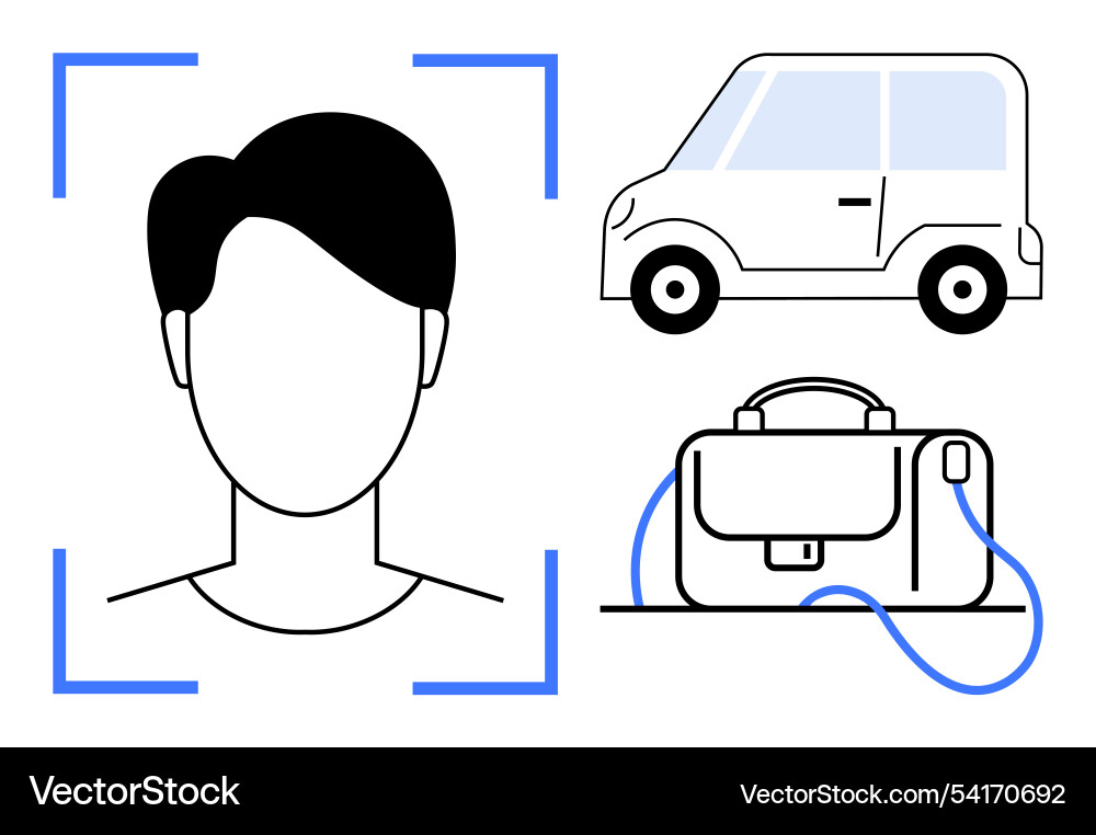 Face recognition with car and briefcase elements Face recognition with car and briefcase elements Vector Image