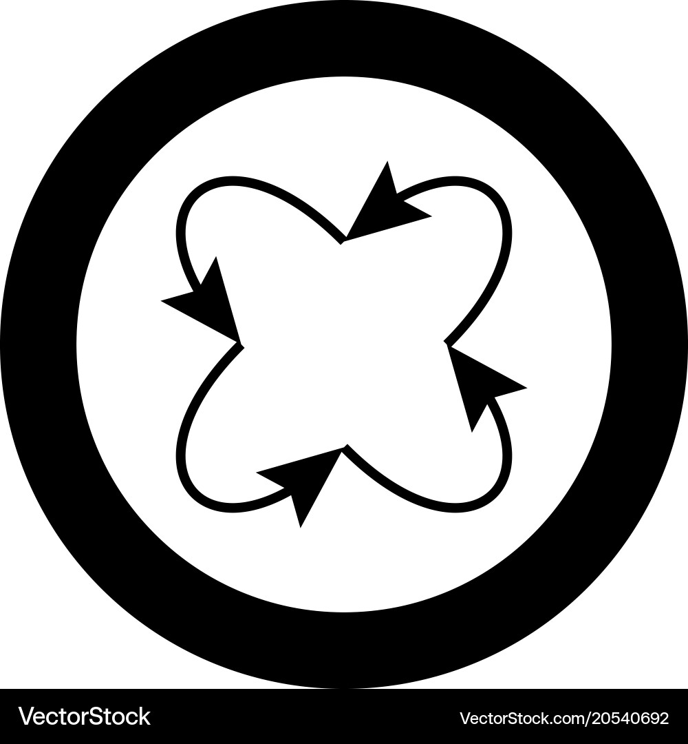 Four arrows in loop and from center black icon vector image